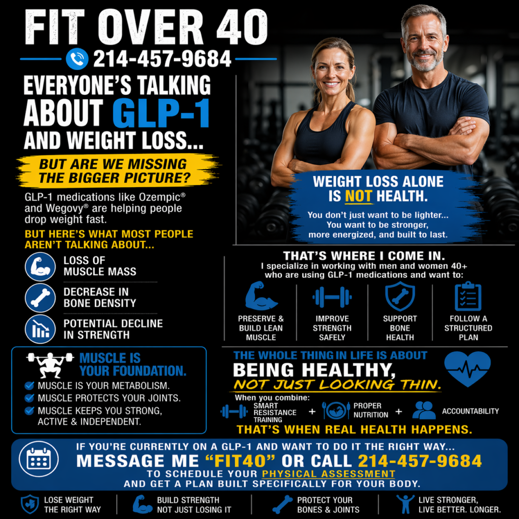 GLP-1 weight loss over 40 Dallas personal trainer muscle loss prevention strength training